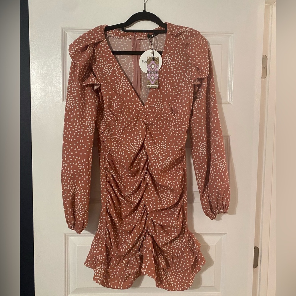 Boohoo Pink Polka Dot Dress